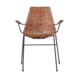 Vintage wicker chair with armrests from the 1960s