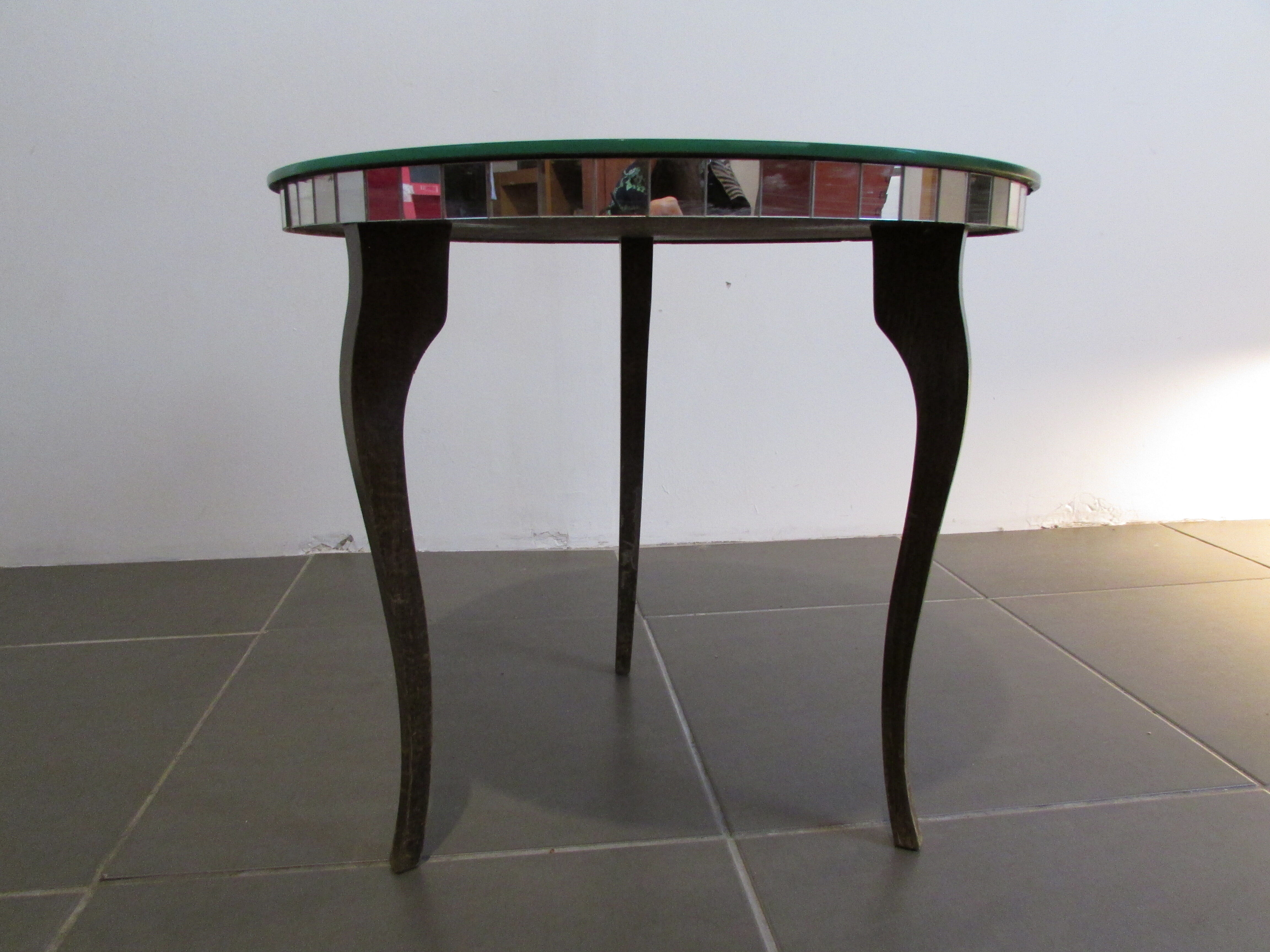 Vintage round coffee table '50, mirror top