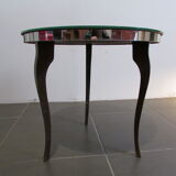 Table basse ronde vintage '50, plateau miroir