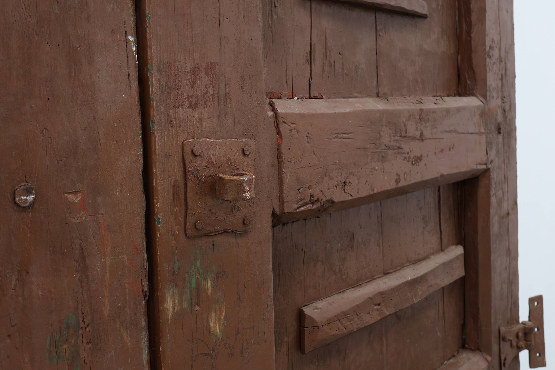 Large 17th century Monastery doors in terracotta lacquered oak, Portugal