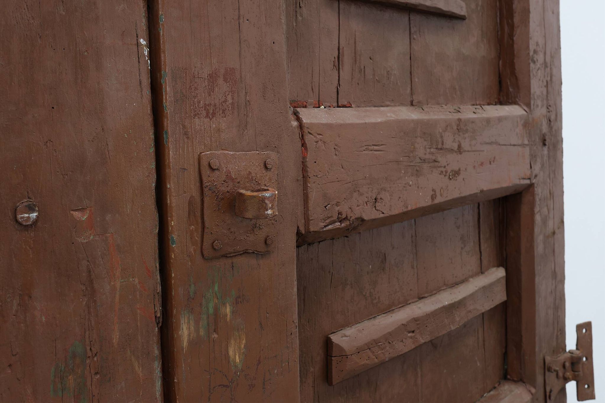 Large 17th century Monastery doors in terracotta lacquered oak, Portugal