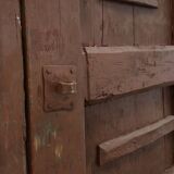 Large 17th century Monastery doors in terracotta lacquered oak, Portugal