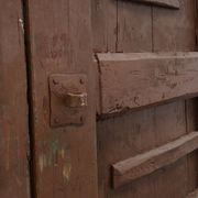 Large 17th century Monastery doors in terracotta lacquered oak, Portugal