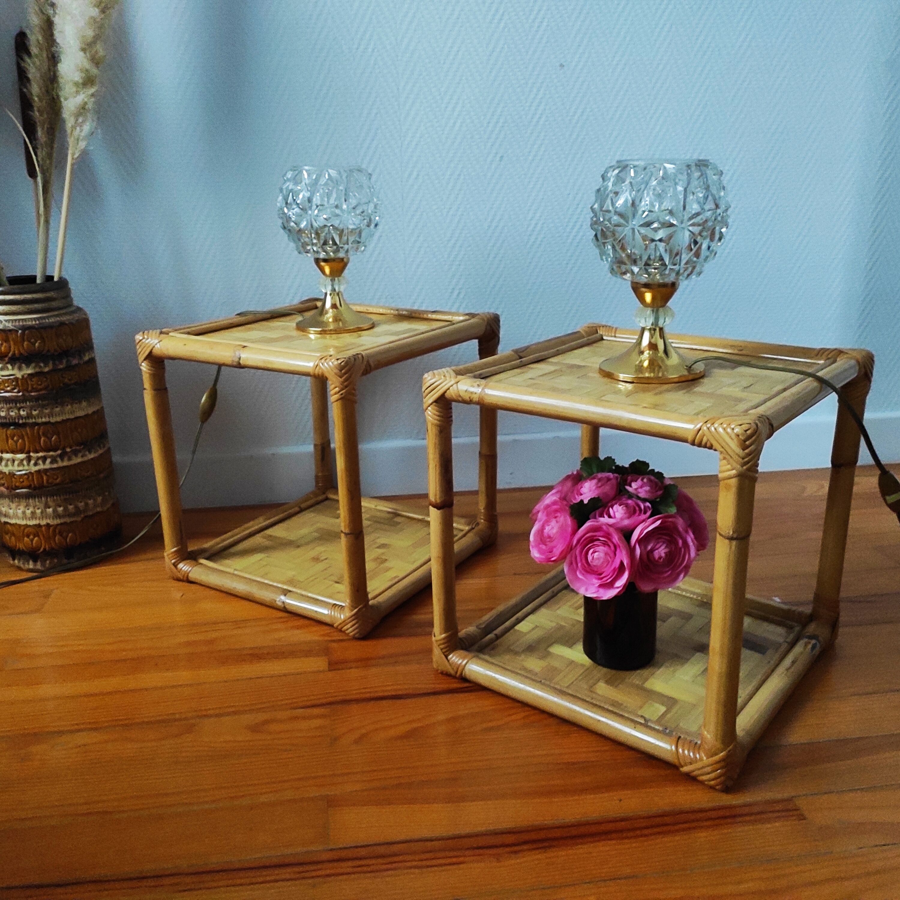 Pair of rattan bedside tables