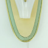 1950s sconce green metal mesh and brass with white acrylic shade