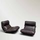 2 Marsala armchairs in plexiglass & brown patchwork leather, Ligne Roset 1970