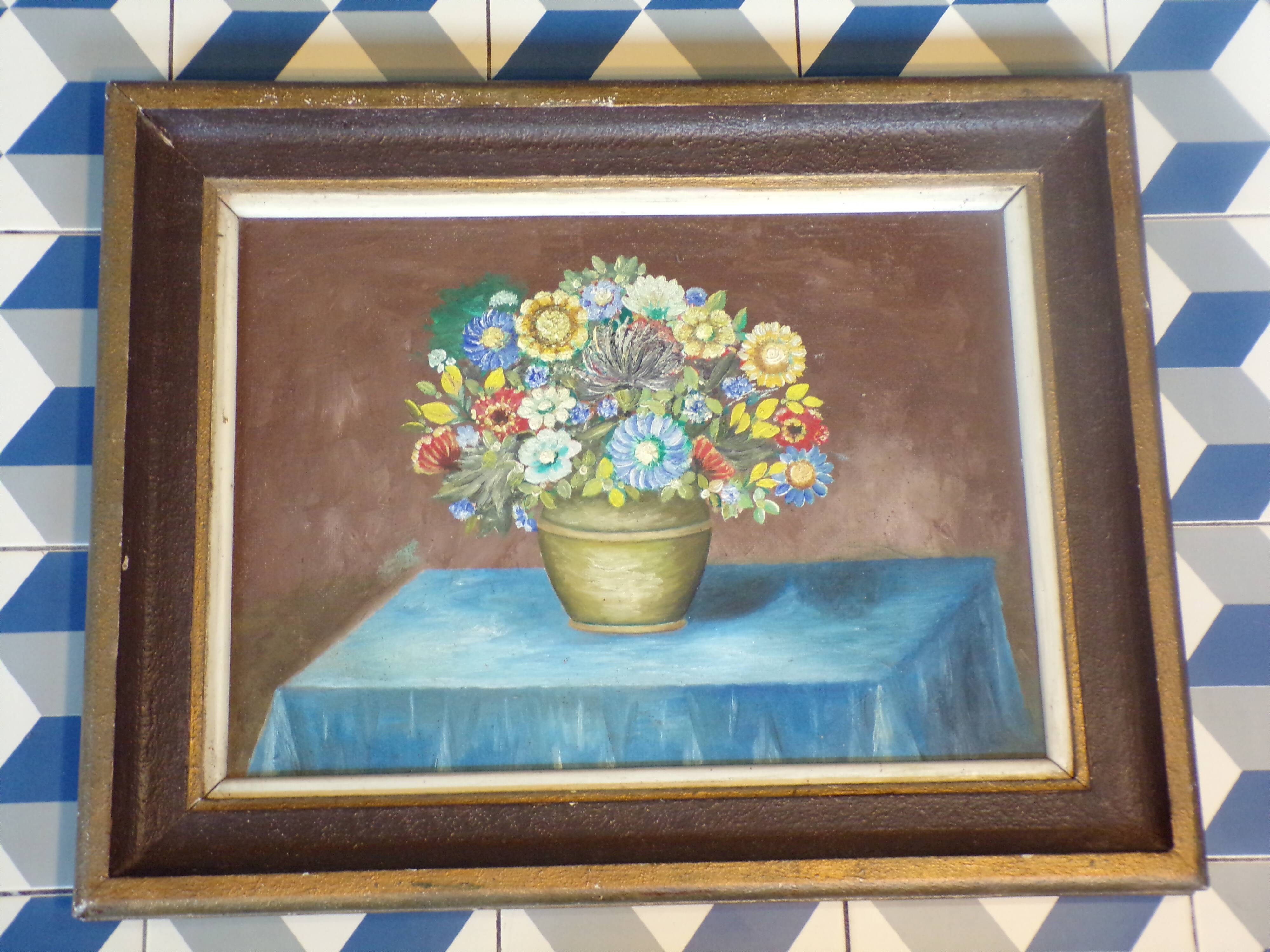 Old painting representing a bouquet of flowers