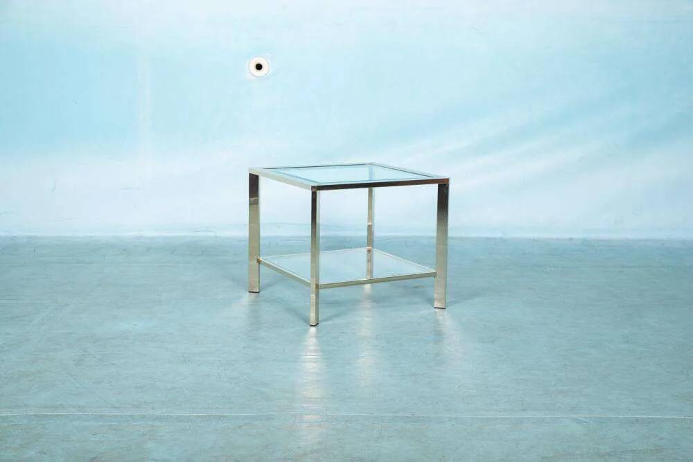 Minimalist coffee table in brass and glass, Regency style from the 1970s.