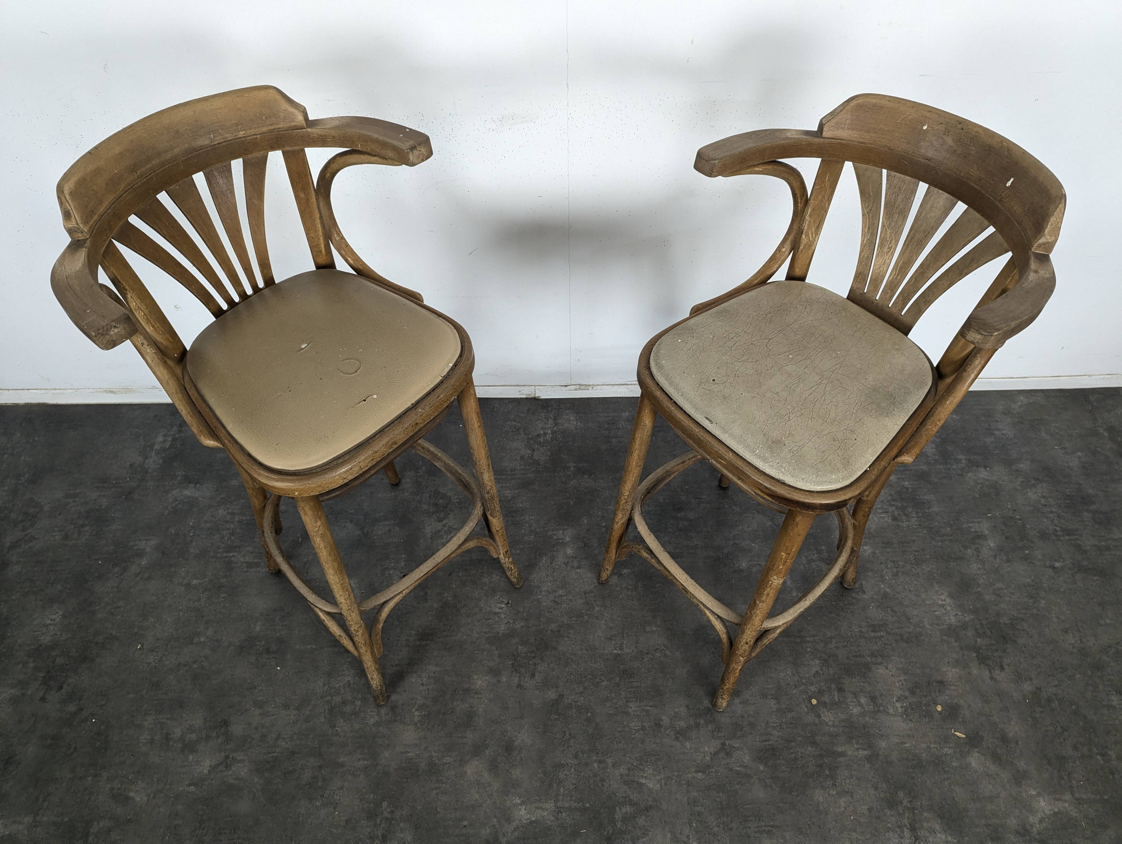 Pair of curved wooden bistro bar stools
