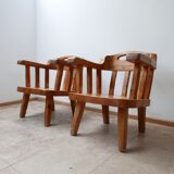 Pair of danish solid pine mid-century organic easy armchairs