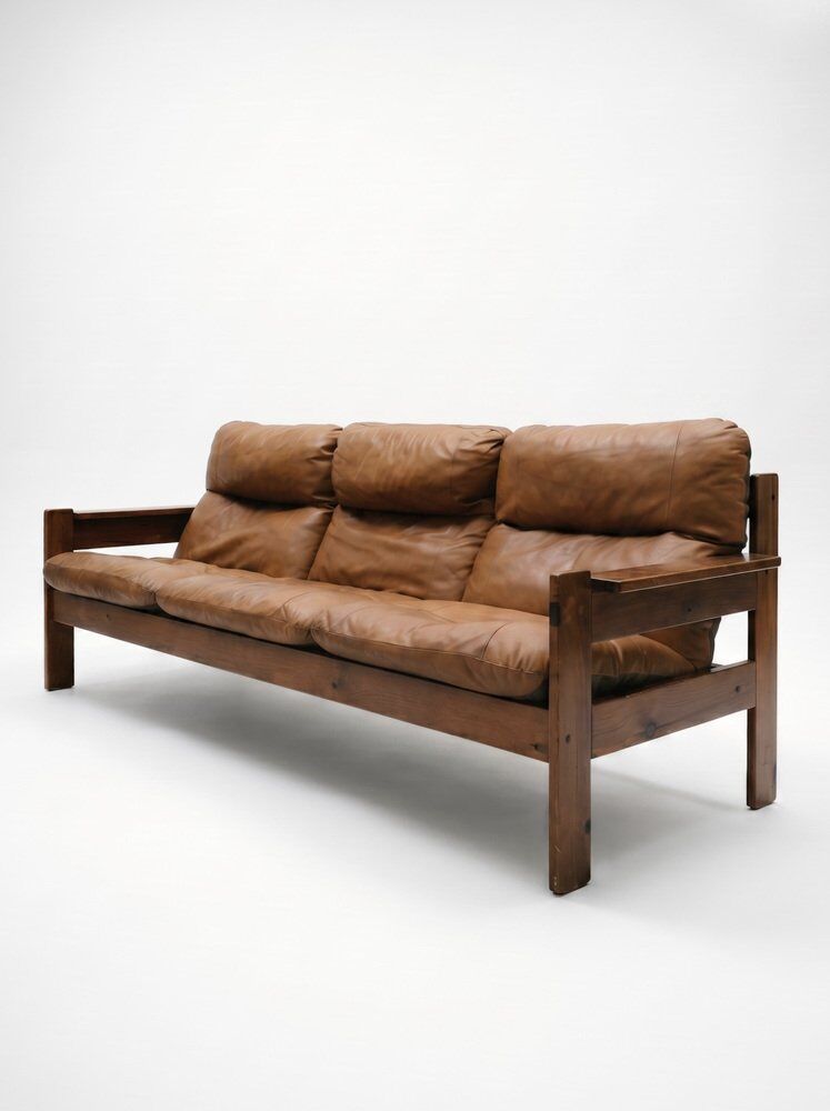 Three-seater cognac leather sofa, 1960s-1970s.