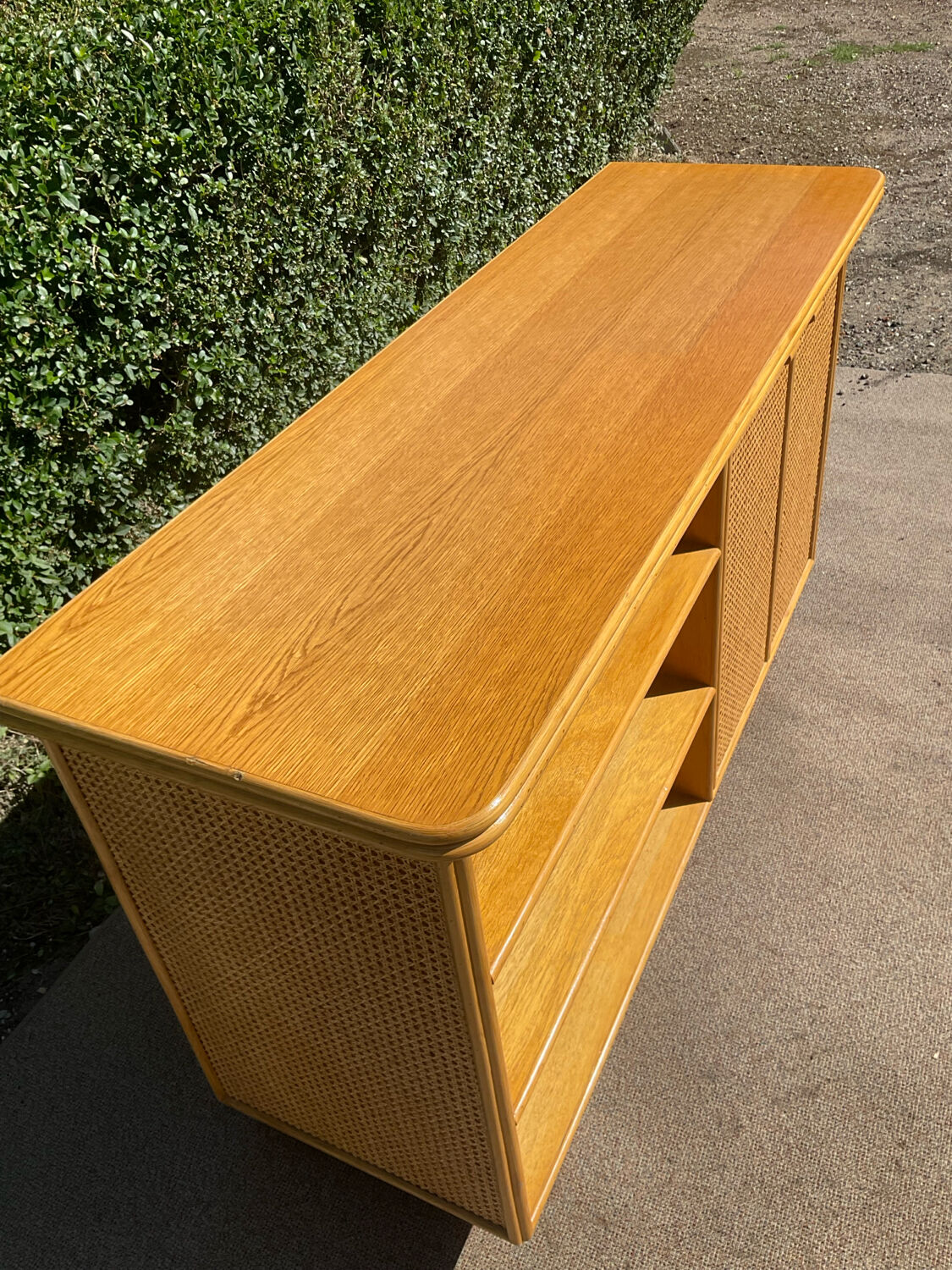 Vintage wooden and cane sideboard from the 70s