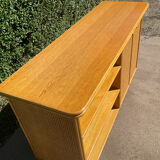 Vintage wooden and cane sideboard from the 70s