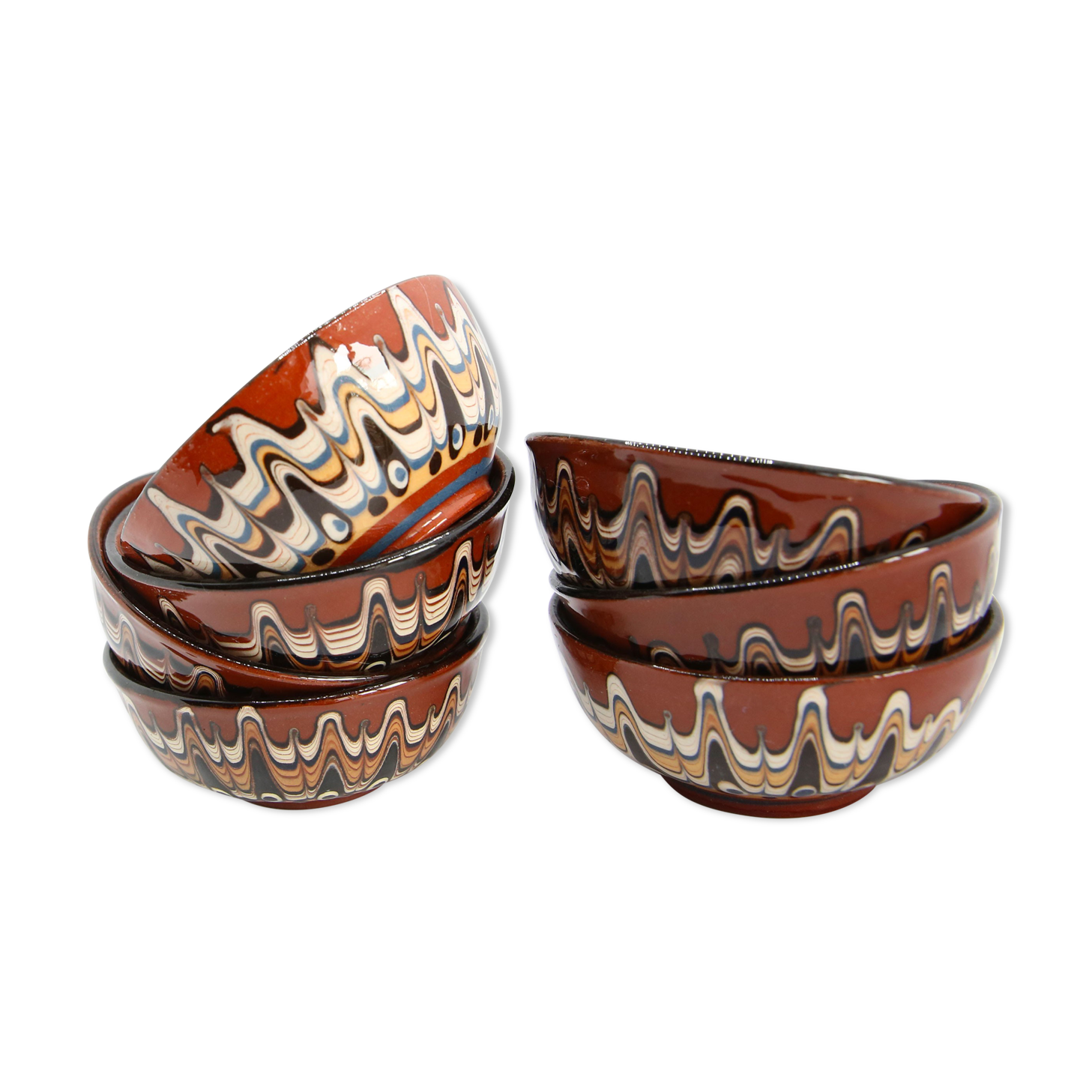 Set of 7 handcrafted Bulgarian ceramic bowls
