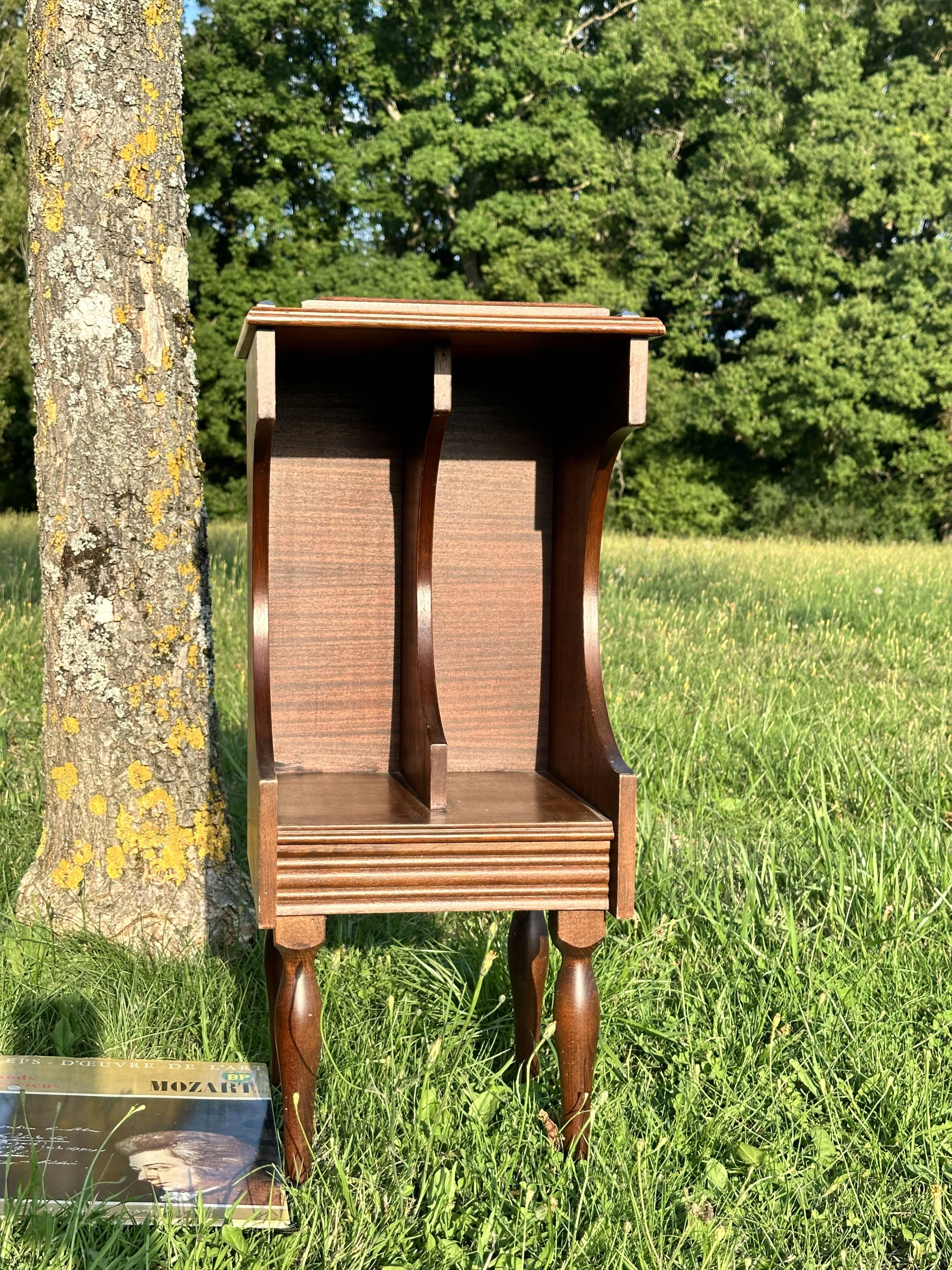 Vintage Dark Brown Wood Side Table - Vinyl Record Book Holder