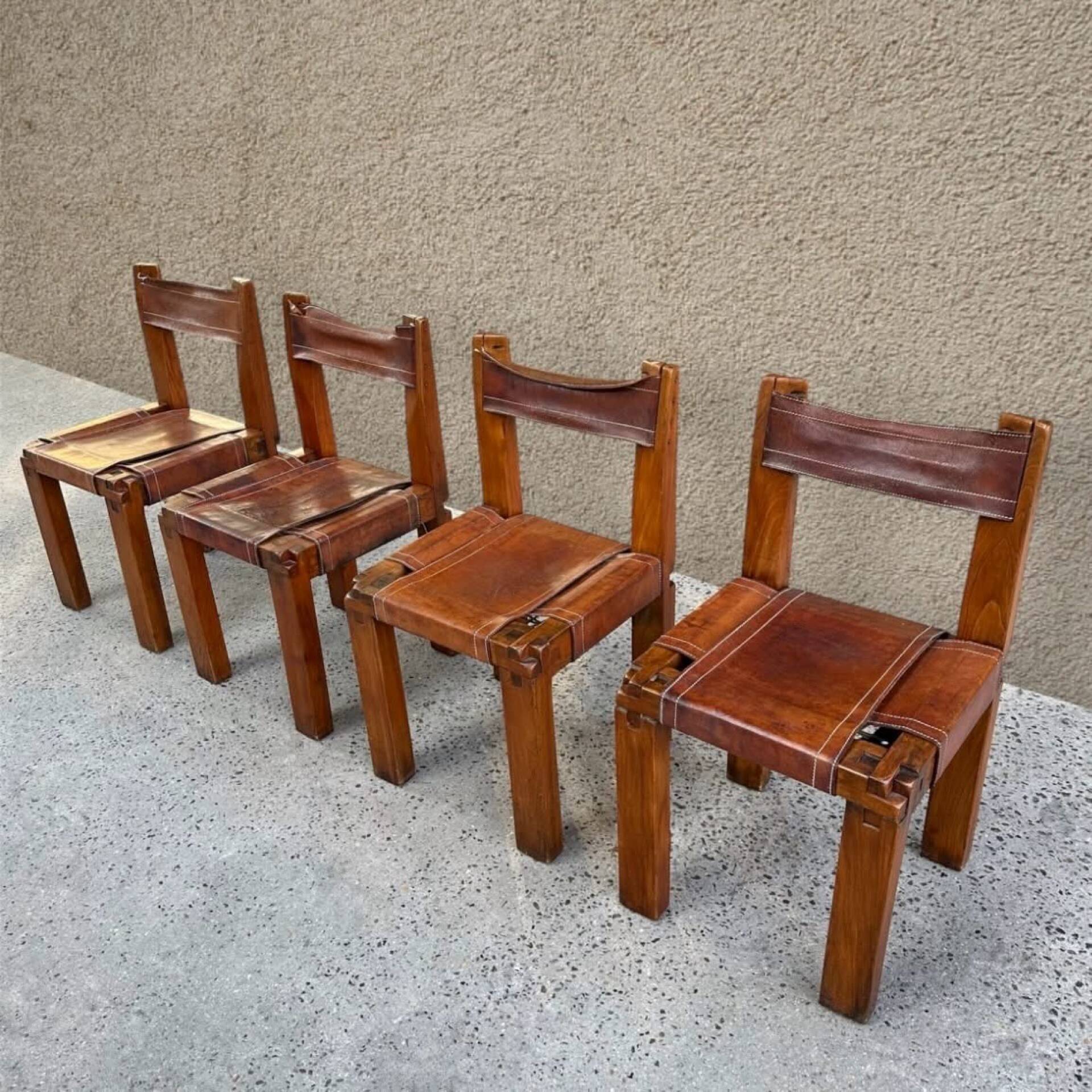Suite de 4 chaises S11 X par Pierre Chapo, 1960