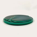 Leaf relief trivet or wall decoration in green varnished ceramic