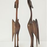 Pair of birds sculptural solid wood design 60s-70s