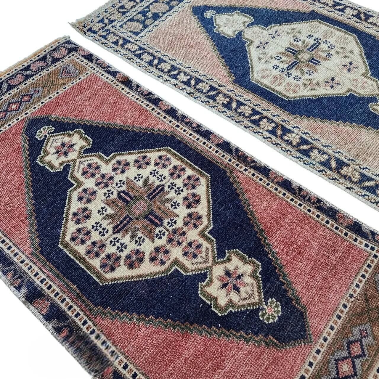 Set of 2 vintage handmade Turkish rugs 48x103 cm