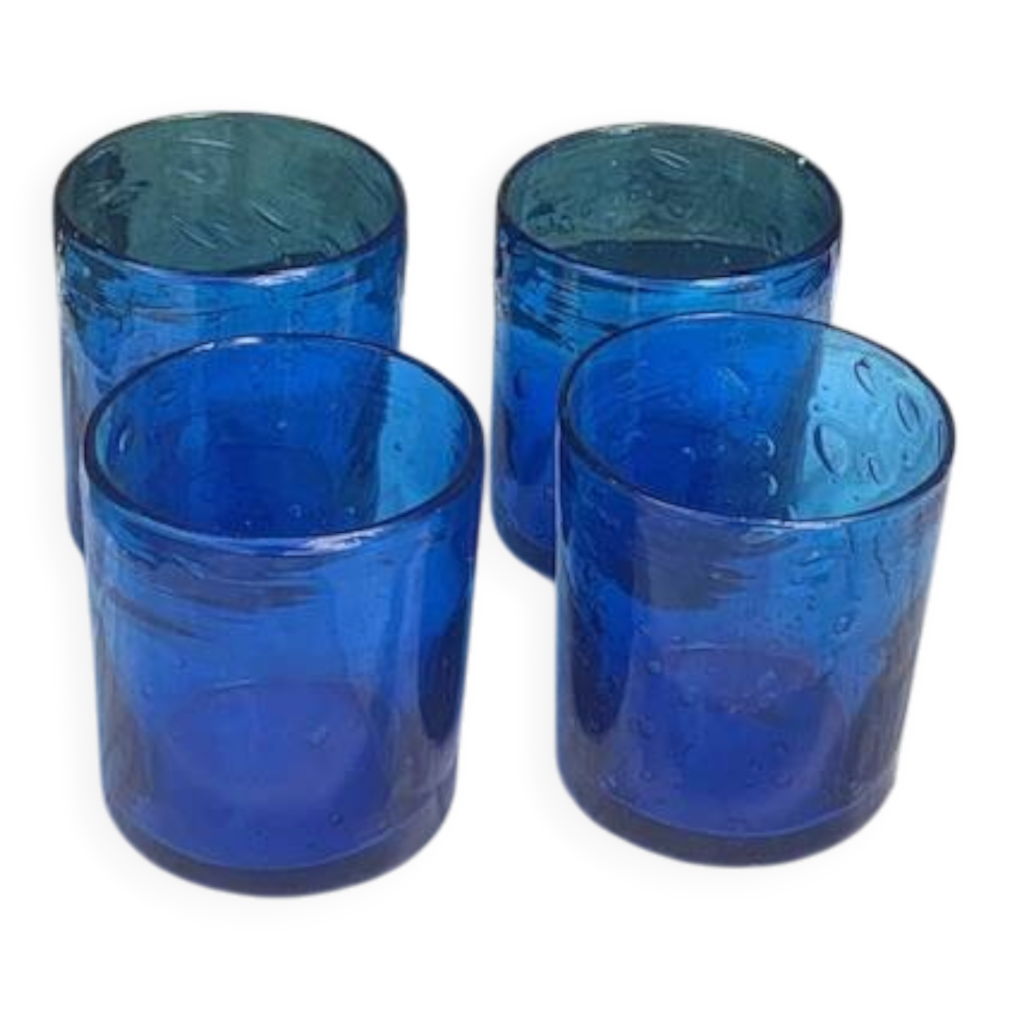 4 verres à whisky en verre souffle bleu cobalt