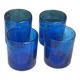 4 verres à whisky en verre souffle bleu cobalt