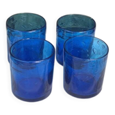 4 verres à whisky en verre souffle bleu cobalt