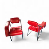 2 chaises en cuir rouge par Eileen Gray pour Alivar