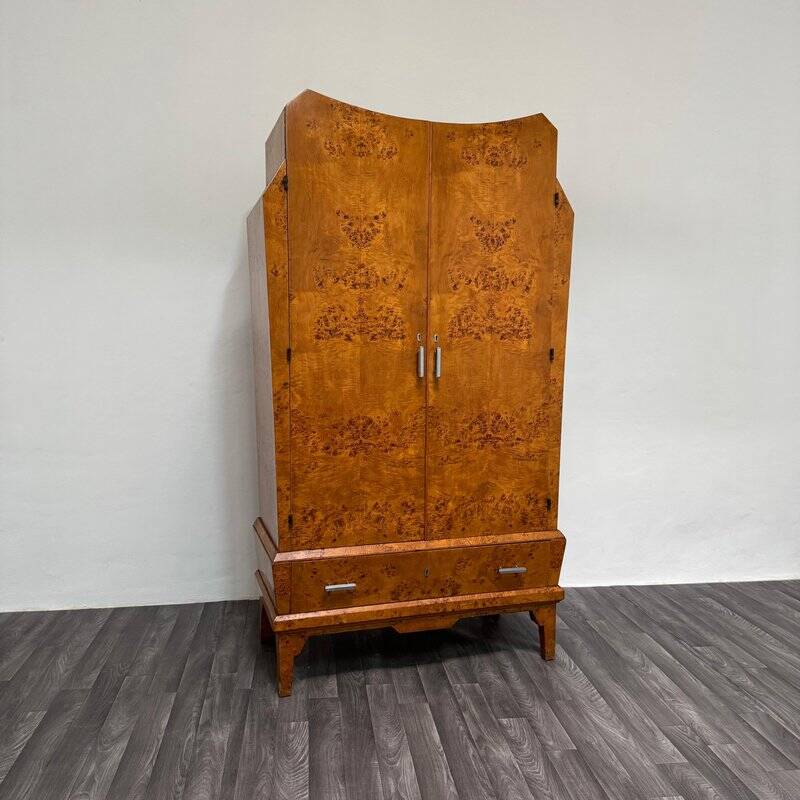 Cubist Art Deco wardrobe in heather wood, 1940s