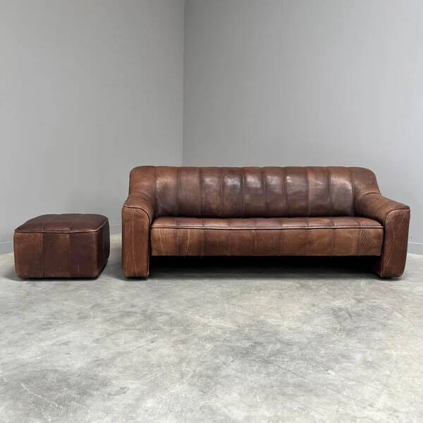 Vintage De Sede DS44 3 seat sofa with ottoman, 1970s