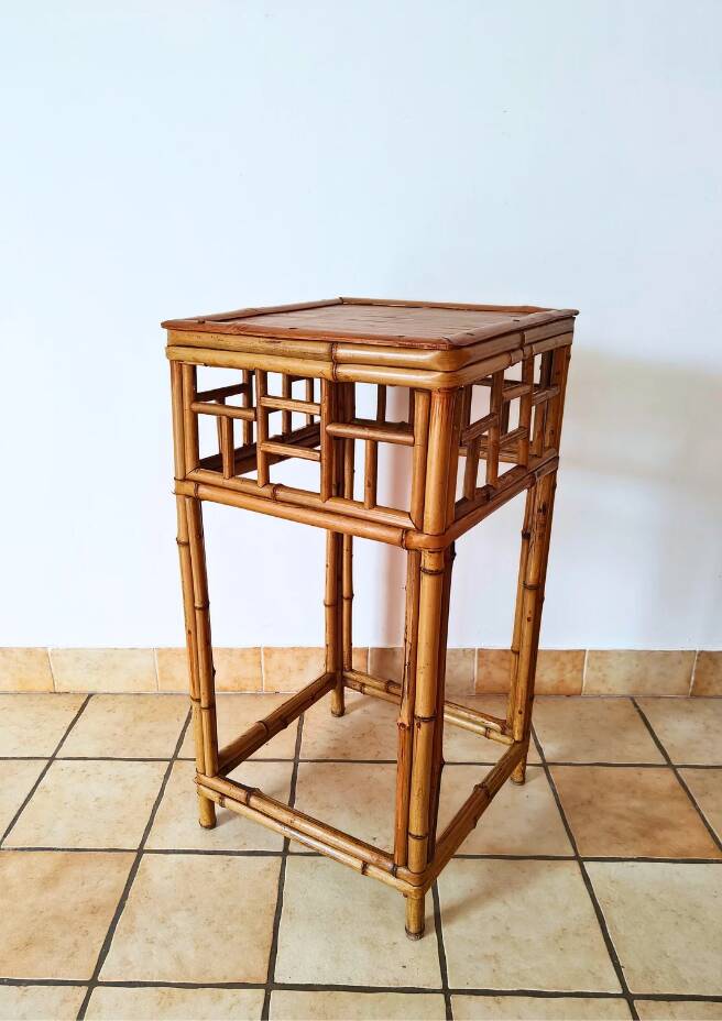 Bamboo and rattan side table from the 1970s.