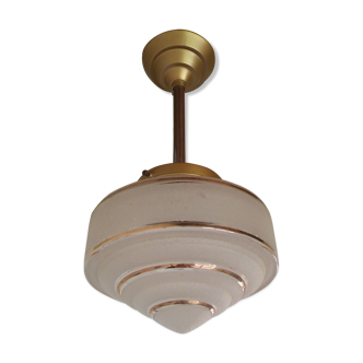Art deco glass gold and chrome vintage hanging lamp