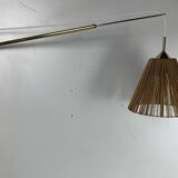 Midcentury extendable brass wall mount with cocoon and sisal shade Lars Schioler, 1960s