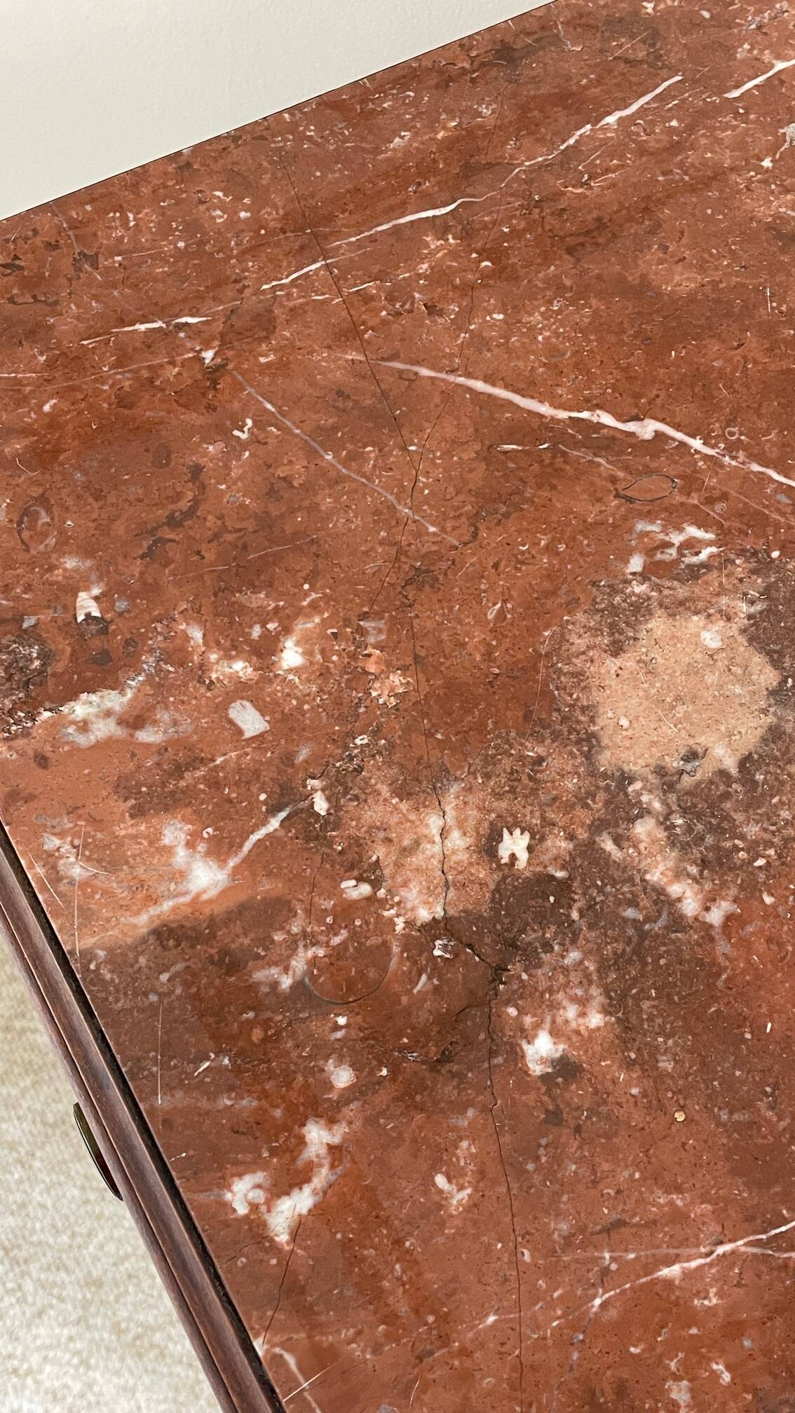 Antique bedside table in wood and marble