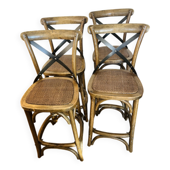 (Lot) 4 chaises hautes vintage bois et metal
