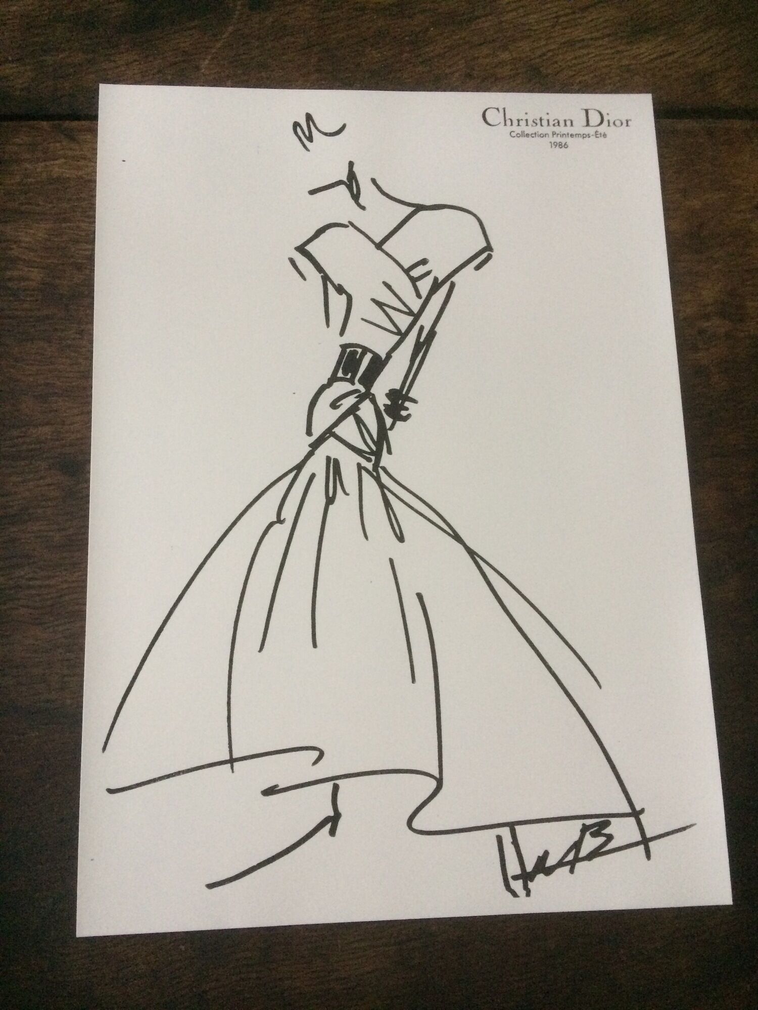 Illustration of fine press fashion Christian Dior from the 80s