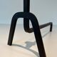 Pair of Modernist Andirons in Wrought Iron with Stylised Torches and Bases Ang