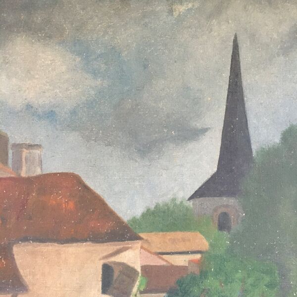 Tableau ancien la maison du village et son jardin