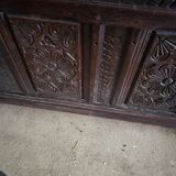 Large carved oak chest from the 17th century.