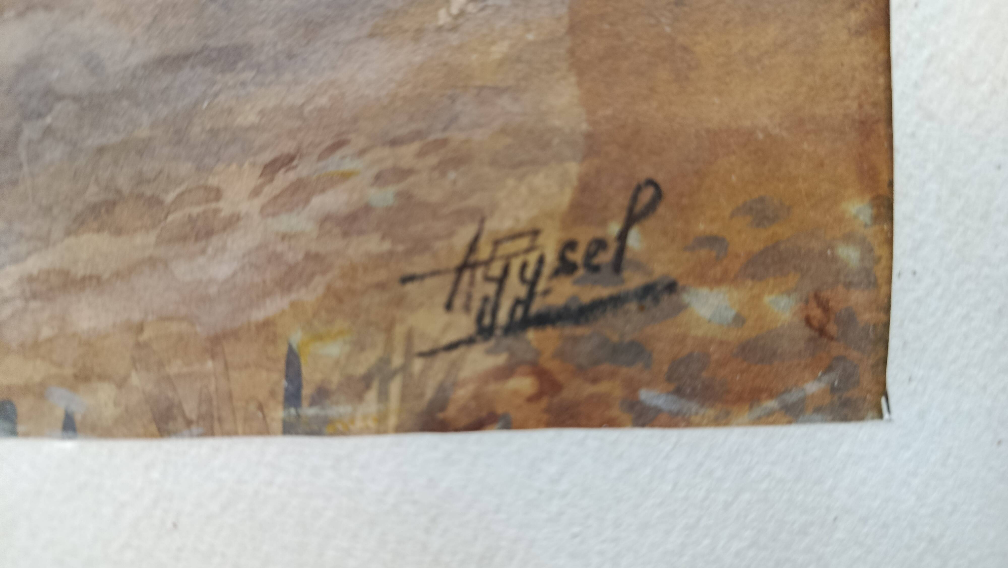 WATERCOLOR 1907 by Albert GYSEL River LA BOURRE towards MOTTE AU BOIS North