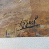 WATERCOLOR 1907 by Albert GYSEL River LA BOURRE towards MOTTE AU BOIS North