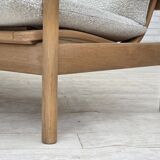 1970s, renovated Danish 3-seater sofa, solid oak wood.