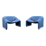 2x Artifort Groovy F598 (M-chair) blue, perfect state! Pierre Paulin