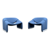 2x Artifort Groovy F598 (M-chair) blauw, perfecte staat! Pierre Paulin