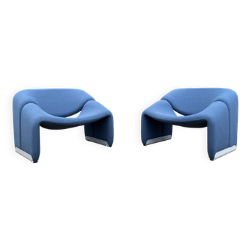 2x Artifort Groovy F598 (M-chair) blue, perfect state! Pierre Paulin