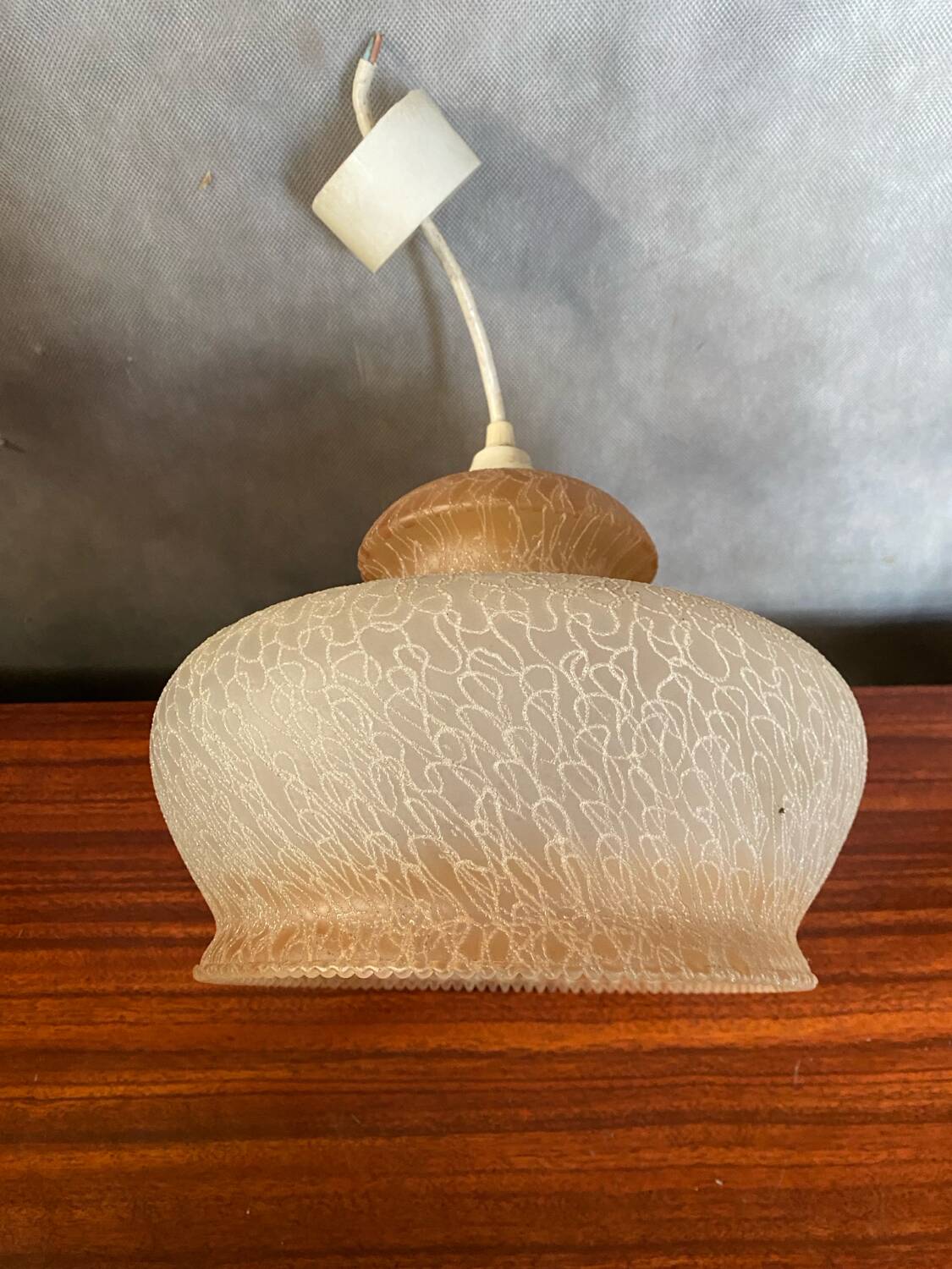 Antique Beige Frosted Glass Pendant Light 70s Art Deco Vintage