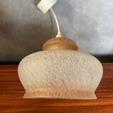 Antique Beige Frosted Glass Pendant Light 70s Art Deco Vintage