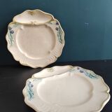 Set of 2 antique French fondue or artichoke plates in Majolica