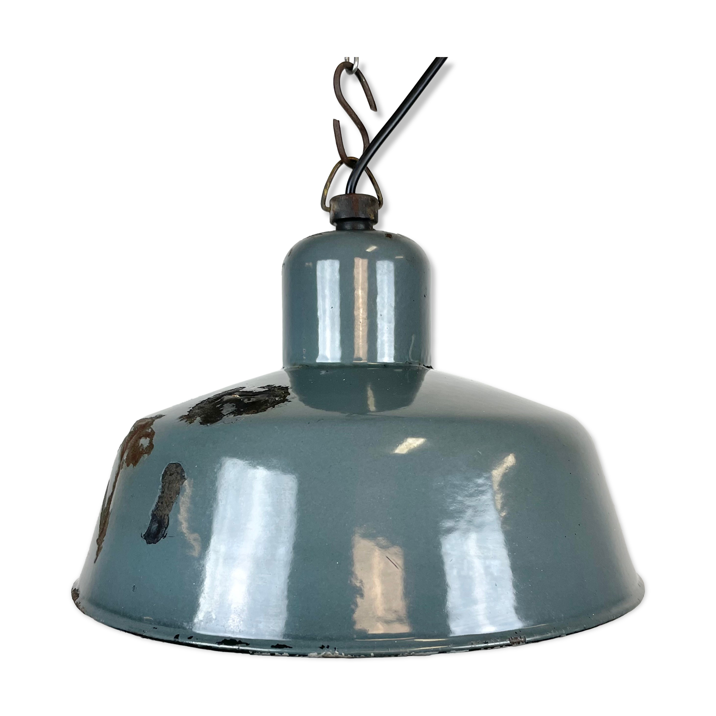 Industrial grey enamel pendant lamp from siemens, 1950s