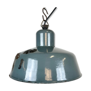 Industrial grey enamel pendant lamp from siemens, 1950s