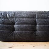 Black leather 3-seat Togo sofa attributed to Michel Ducaroy for Ligne Roset